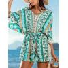 CUPSHE Women’s Romper V Neck Half Sleeves Waist Boho Wide leg Jumpsuit Outfit Coverup Casual Vacation(Mint)