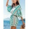CUPSHE Women’s Romper V Neck Half Sleeves Waist Boho Wide leg Jumpsuit Outfit Coverup Casual Vacation(Mint)