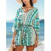 CUPSHE Women’s Romper V Neck Half Sleeves Waist Boho Wide leg Jumpsuit Outfit Coverup Casual Vacation(Mint)