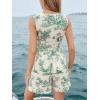 CUPSHE Women’s Romper V Neck Printed Floral Sleeveless High Waist Jumpsuit Casual Vacation(Green)