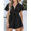 CUPSHE Women’s Romper V Neck Short Flutter Sleeves Knotted Detail Wide leg Outfit Casual Dressy(Black)