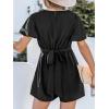 CUPSHE Women’s Romper V Neck Short Flutter Sleeves Knotted Detail Wide leg Outfit Casual Dressy(Black)