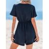 CUPSHE Women’s Romper V Neck Short Sleeve Wide Leg Waist Jumpsuit Casual Elegant Outfit Beach Vacation(Navy)