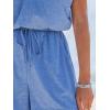 CUPSHE Women’s Romper V Neck Short Sleeves Tied Waist Wide leg Jumpsuit Outfi Casual Vacation(Blue)
