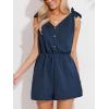 CUPSHE Women’s Romper V Neck Sleeveless Tied Wide Jumpsuit leg Mini Outfit Casual Dressy(Navy)
