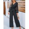 CUPSHE Women’s Romper V Neck Tied Long Sleeve Jumpsuit Straight leg Outfit Casual Dressy(Black)