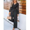 CUPSHE Women’s Romper V Neck Tied Long Sleeve Jumpsuit Straight leg Outfit Casual Dressy(Black)