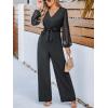CUPSHE Women’s Romper V Neck Tied Long Sleeve Jumpsuit Straight leg Outfit Casual Dressy(Black)