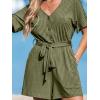 CUPSHE Women’s Romper Woven Ribbed V Neck Short Sleeves Straight leg Outfit Casual Dressy(Green)