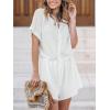CUPSHE Women’s Romper Woven Round neckline Short sleeves Drawstring waist Button front Wide leg Outfit Coverup(White)