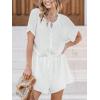 CUPSHE Women’s Romper Woven Round neckline Short sleeves Drawstring waist Button front Wide leg Outfit Coverup(White)