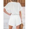 CUPSHE Women’s Romper Woven Round neckline Short sleeves Drawstring waist Button front Wide leg Outfit Coverup(White)