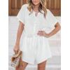 CUPSHE Women’s Romper Woven Round neckline Short sleeves Drawstring waist Button front Wide leg Outfit Coverup(White)