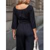 CUPSHE Women’s Romper Woven Square Neck 3/4 Sleeves Smocked Waist Straight Leg Jumpsuit Outfit Casual(Black)