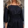 CUPSHE Women’s Romper Woven Square Neck 3/4 Sleeves Smocked Waist Straight Leg Jumpsuit Outfit Casual(Black)