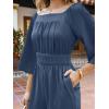 CUPSHE Women’s Romper Woven Square Neck 3/4 Sleeves Smocked Waist Straight Leg Jumpsuit Outfit Casual(Navy)
