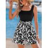 CUPSHE Women’s Romper Woven Square neckline Sleeveless Paperbag waist Straight leg Outfit Casual Dressy(Black Leaves)