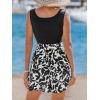 CUPSHE Women’s Romper Woven Square neckline Sleeveless Paperbag waist Straight leg Outfit Casual Dressy(Black Leaves)