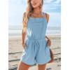 CUPSHE Women’s Romper Woven Square neckline Sleeveless Self-tie Pockets Straight leg Casual Dressy(Blue)