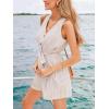 CUPSHE Women’s Romper Woven V Neck Sleeveless Waist Tie Wide Leg Stripes Belted Jumpsuit Outfit Casual Dressy(Apricot)