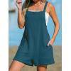 CUPSHE Women’s Rompers Sleeveless Square Neck Jumpsuits Wide Leg Bib Overall with Pockets Outfit Casual Beach(Dark Blue)