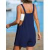 CUPSHE Women’s Rompers Sleeveless Square Neck Jumpsuits Wide Leg Bib Overall with Pockets Outfit Casual Beach(Navy)