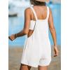 CUPSHE Women’s Rompers Sleeveless Square Neck Jumpsuits Wide Leg Bib Overall with Pockets Outfit Casual Beach(White)
