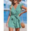 CUPSHE Women’s Rompers V Neck Flutter Sleeve Wide Leg Overall Waist Tie Outfit Casual Beach(Green)