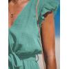CUPSHE Women’s Rompers V Neck Flutter Sleeve Wide Leg Overall Waist Tie Outfit Casual Beach(Green)