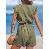 CUPSHE Women’s Rompers V Neck Flutter Sleeve Wide Leg Overall Waist Tie Outfit Casual Beach(Green-olive)