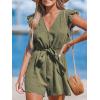 CUPSHE Women’s Rompers V Neck Flutter Sleeve Wide Leg Overall Waist Tie Outfit Casual Beach(Green-olive)