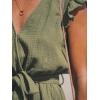 CUPSHE Women’s Rompers V Neck Flutter Sleeve Wide Leg Overall Waist Tie Outfit Casual Beach(Green-olive)