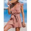 CUPSHE Women’s Rompers V Neck Flutter Sleeve Wide Leg Overall Waist Tie Outfit Casual Beach(Pink)
