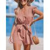 CUPSHE Women’s Rompers V Neck Flutter Sleeve Wide Leg Overall Waist Tie Outfit Casual Beach(Pink)