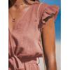 CUPSHE Women’s Rompers V Neck Flutter Sleeve Wide Leg Overall Waist Tie Outfit Casual Beach(Pink)