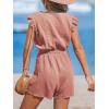 CUPSHE Women’s Rompers V Neck Flutter Sleeve Wide Leg Overall Waist Tie Outfit Casual Beach(Pink)