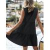 CUPSHE Women’s Ruffle Beach Mini Dress Split V Neck A Line Sleeveless Geometric Stripe Tropical Leaf Pattern Summer Dresses(Black)