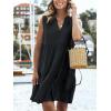 CUPSHE Women’s Ruffle Beach Mini Dress Split V Neck A Line Sleeveless Geometric Stripe Tropical Leaf Pattern Summer Dresses(Black)