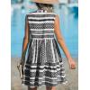 CUPSHE Women’s Ruffle Beach Mini Dress Split V Neck A Line Sleeveless Geometric Stripe Tropical Leaf Pattern Summer Dresses(Black Geometric)