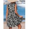 CUPSHE Women’s Ruffle Beach Mini Dress Split V Neck A Line Sleeveless Geometric Stripe Tropical Leaf Pattern Summer Dresses(Black Tropics)