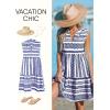 CUPSHE Women’s Ruffle Beach Mini Dress Split V Neck A Line Sleeveless Geometric Stripe Tropical Leaf Pattern Summer Dresses(Blue Geometric)