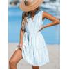 CUPSHE Women’s Ruffle Beach Mini Dress Split V Neck A Line Sleeveless Geometric Stripe Tropical Leaf Pattern Summer Dresses(Blue Striped)