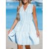 CUPSHE Women’s Ruffle Beach Mini Dress Split V Neck A Line Sleeveless Geometric Stripe Tropical Leaf Pattern Summer Dresses(Blue Striped)