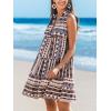 CUPSHE Women’s Ruffle Beach Mini Dress Split V Neck A Line Sleeveless Geometric Stripe Tropical Leaf Pattern Summer Dresses(Brown Blue Geo)