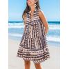 CUPSHE Women’s Ruffle Beach Mini Dress Split V Neck A Line Sleeveless Geometric Stripe Tropical Leaf Pattern Summer Dresses(Brown Blue Geo)
