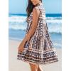 CUPSHE Women’s Ruffle Beach Mini Dress Split V Neck A Line Sleeveless Geometric Stripe Tropical Leaf Pattern Summer Dresses(Brown Blue Geo)