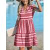 CUPSHE Women’s Ruffle Beach Mini Dress Split V Neck A Line Sleeveless Geometric Stripe Tropical Leaf Pattern Summer Dresses(Deep Pink Geometric)