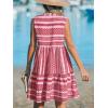 CUPSHE Women’s Ruffle Beach Mini Dress Split V Neck A Line Sleeveless Geometric Stripe Tropical Leaf Pattern Summer Dresses(Deep Pink Geometric)