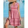 CUPSHE Women’s Ruffle Beach Mini Dress Split V Neck A Line Sleeveless Geometric Stripe Tropical Leaf Pattern Summer Dresses(Deep Pink Geometric)