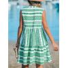CUPSHE Women’s Ruffle Beach Mini Dress Split V Neck A Line Sleeveless Geometric Stripe Tropical Leaf Pattern Summer Dresses(Green Geometric)